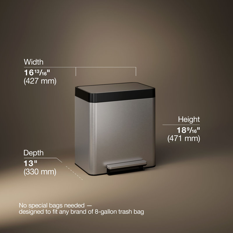 8-Gallon Compact Stainless Steel Step Trash Can, Stainless Steel