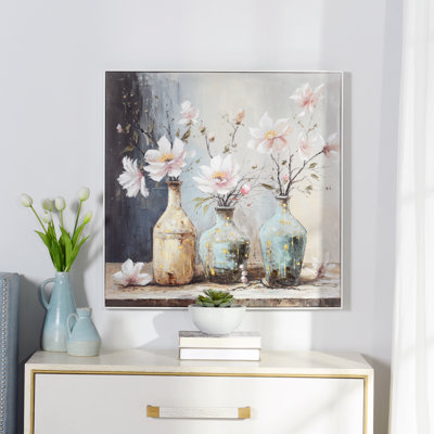 Art floral sur toile encadré à la main