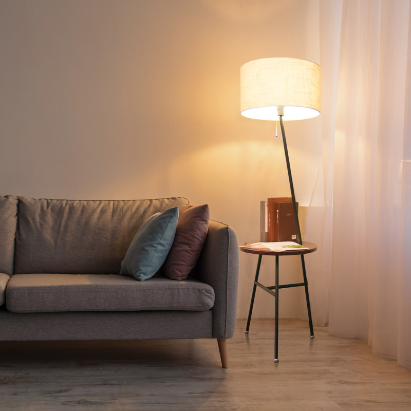Hallandale 62.99'' Tray Table Floor Lamp, Walnut