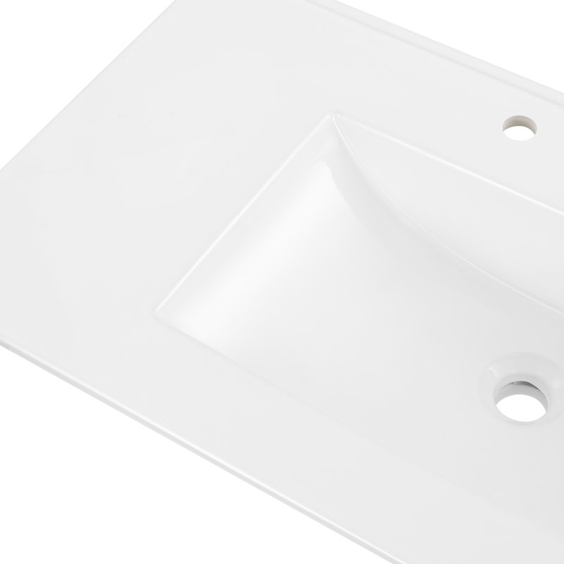 White 36" Ceramic Rectangular Single Sink Vanity Top