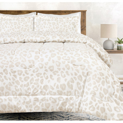 Ensemble d'édredon 3 pièces en microfibre beige léopard Chanasya