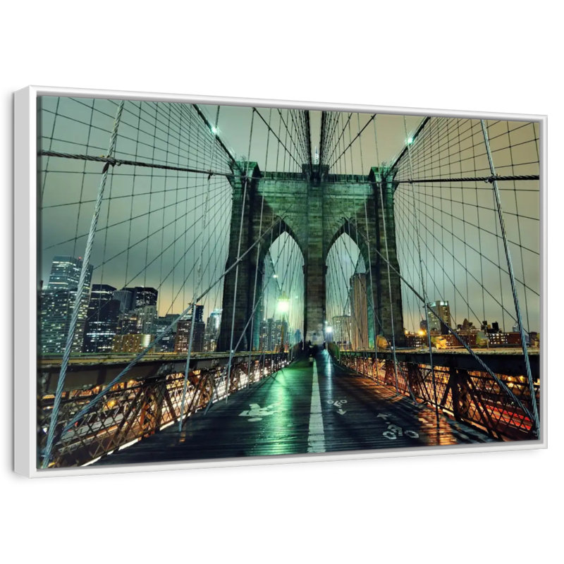 Brooklyn Bridge Nightfall, Cadre flottant blanc, 40 po x 27 po