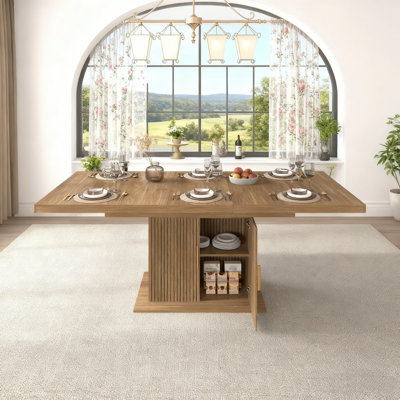 63" - 78" Expandable Dining Table With Storage Cabinet,Modern Minimalist Dining Table For 6-10 People