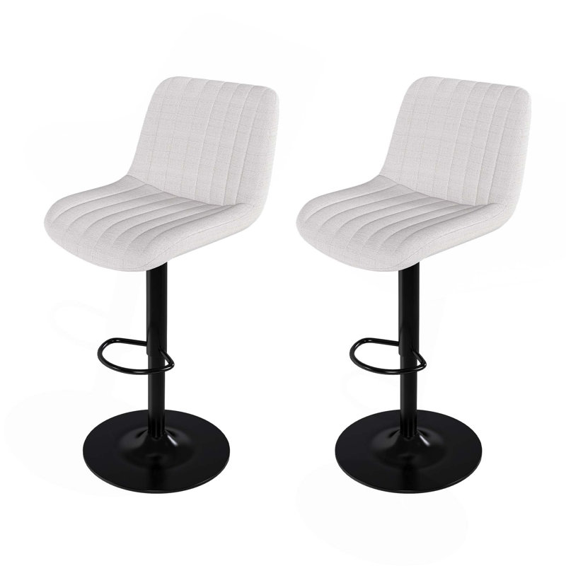 Adjustable Height Upholstered Swivel Bar Stools With Backrest(Set Of 2), White