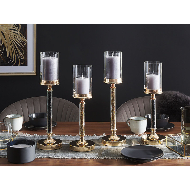 Abbeville Tabletop / Centrepiece Hurricane, Gold/Black, 48cm H x 13cm W x 13cm D