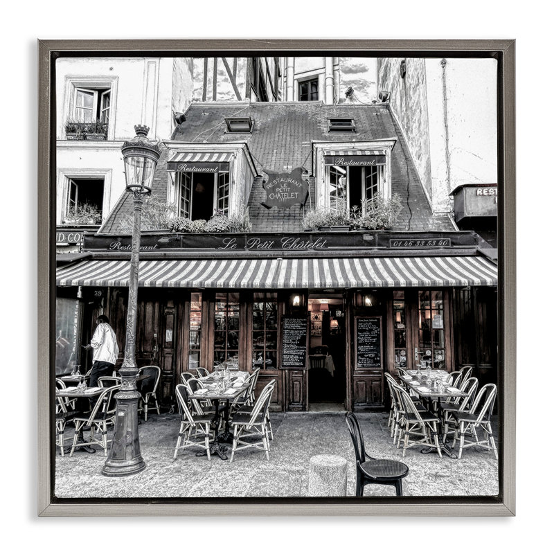 «Sidewalk Café», art mural encadré bistro par Graffi * Tee Studios, H 18 po x l 18 po, Cadre flottant gris lustré