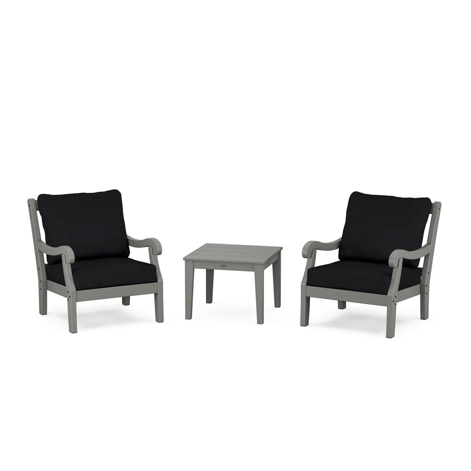 POLYWOOD® Verlyn 2-Person Patio Seating Group, Midnight Linen Cushion/Slate Gray Frame
