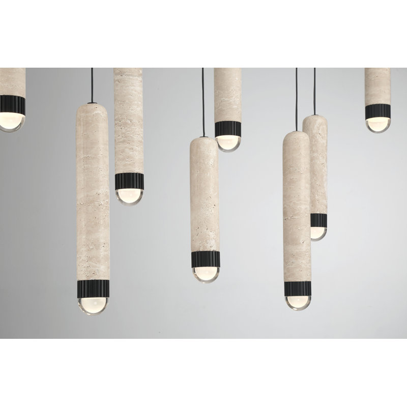Lustre, 10 lumières, 50 po, noir mat, travertin, Noir mat