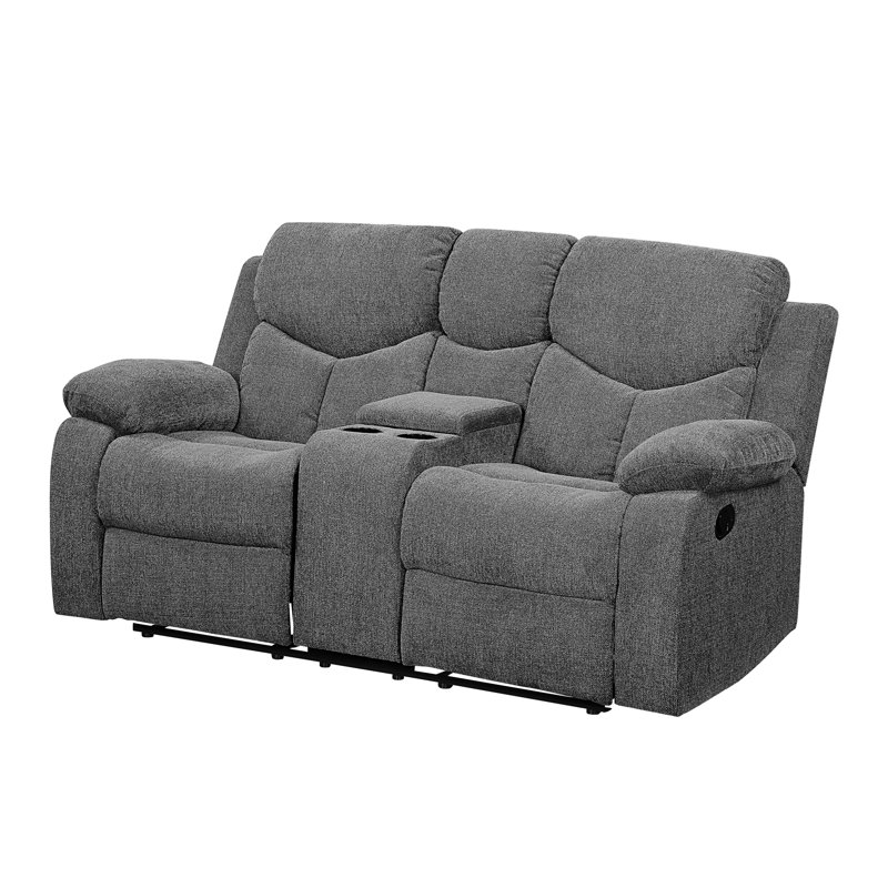 Causeuse en chenille grise avec console