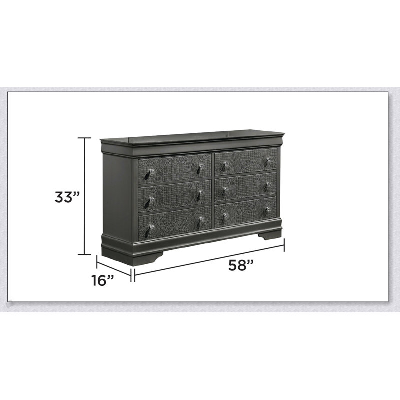 Commode à 6 tiroirs de style moderne Blaze en gris métallique, fabrication en bois durable, solution de rangement spacieuse et élégante