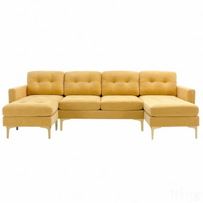 110" L-Shape Convertible Sectional Sofa Couch With Movable Ottoman For Living Room, Apartment, Office, Yellow