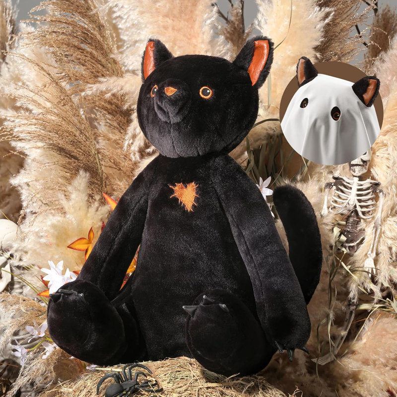 Coussin décoratif en velours Phantoscope Happy Halloween, Witchy Black Cat
