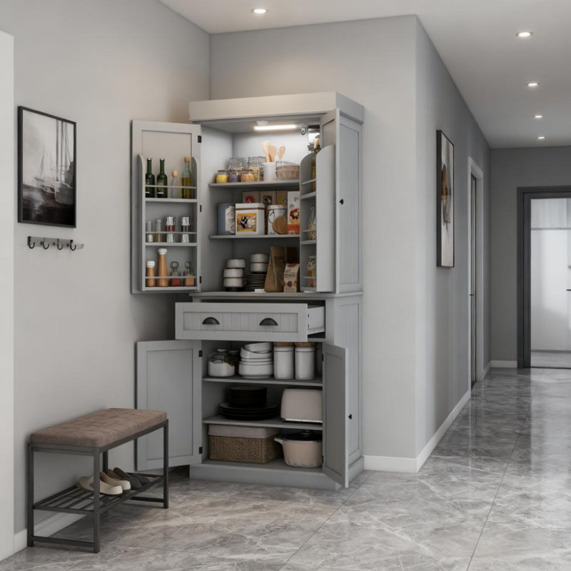 Armoire de rangement pour garde-manger avec portes et tablettes, Noir