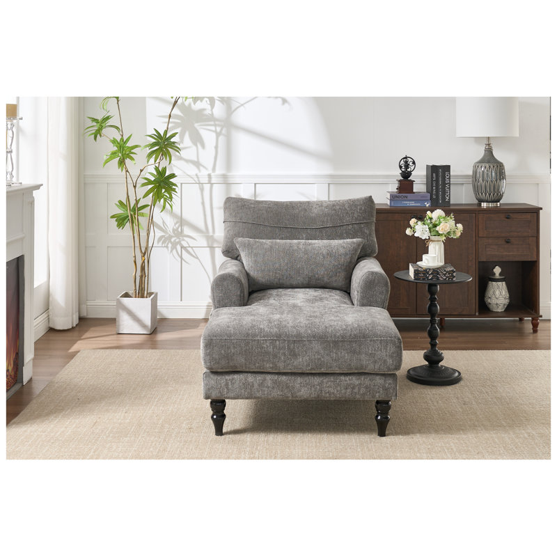 Modern Grey Upholstered Chaise Lounge with Wood Frame