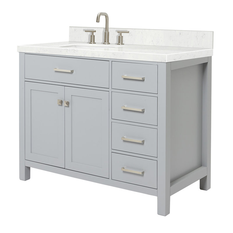 5_ARIEL Bristol 36 Single Sink Bathroom Vanity with Carrara White Quartz, Rectangle, Gray, 42"