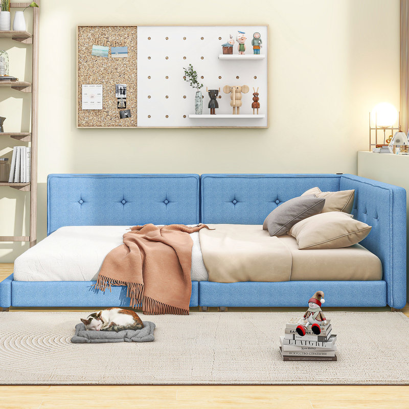 Lit plateforme tapissier avec ports USB