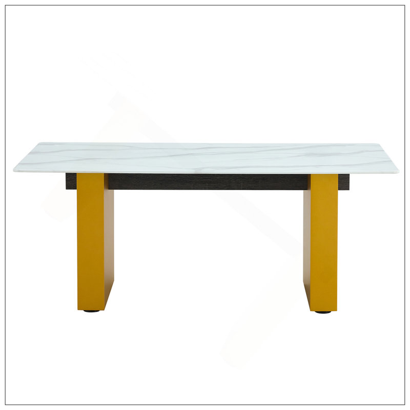 Table basse et table de salle à manger moderne en verre trempé minimaliste moderne, avec autocollant en MDF doré. Bureau d'ordinateur. Table de jeu.