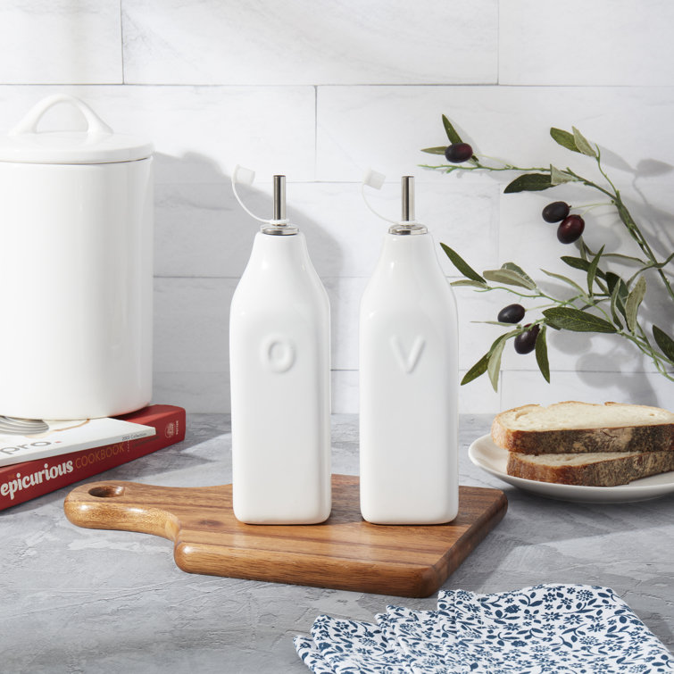 Denmark Tools for Cooks 2-piece Ceramic Oil & Vinegar Cruet Set White Bistro