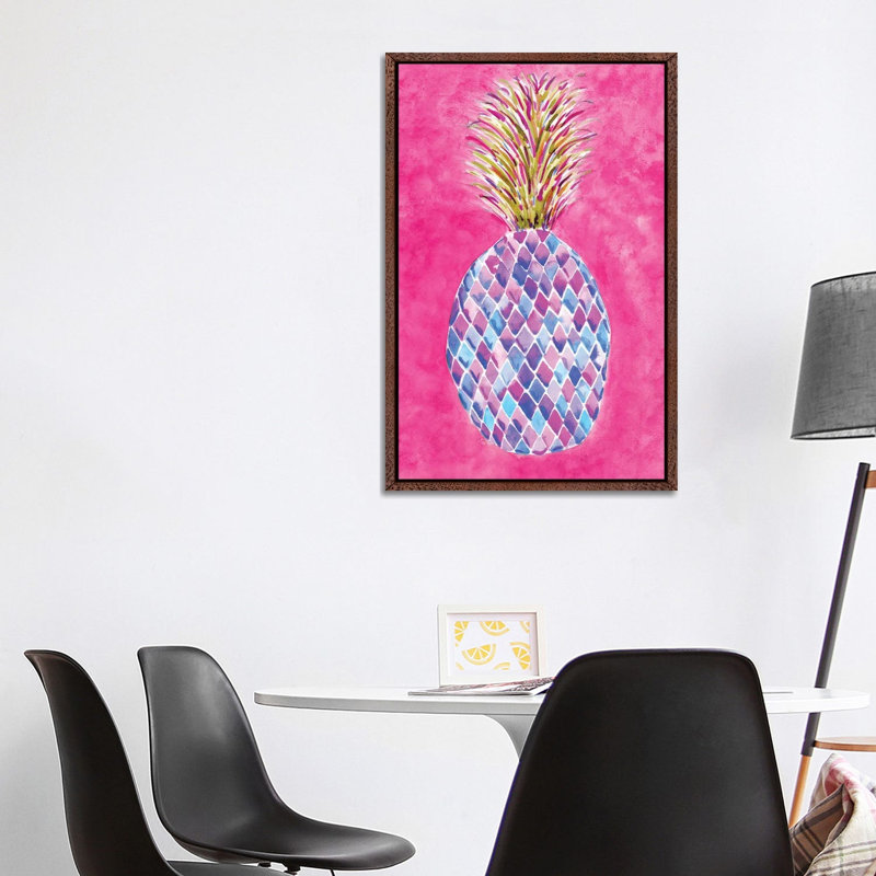 Pineapple Pink by Sara Berrenson - Painting on Canvas, 101.6 cm H x 66.04 cm W, Classic Brown Wood Framed