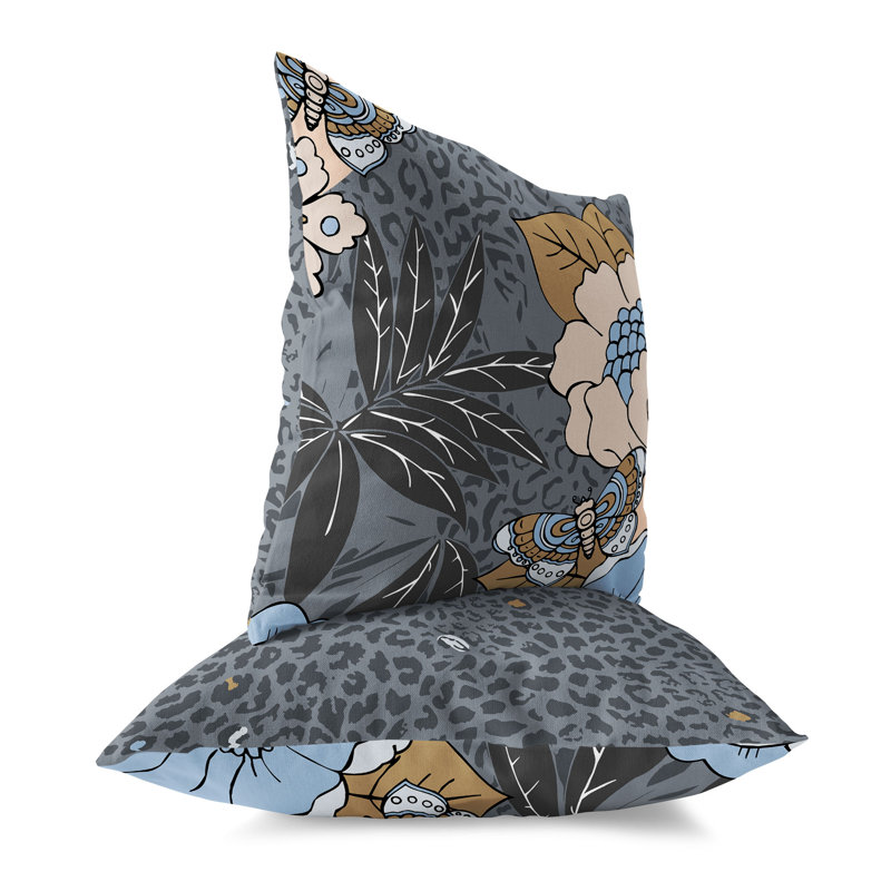 Coussin Roaring Florals, Grey/Yellow, 18"H x 18"W