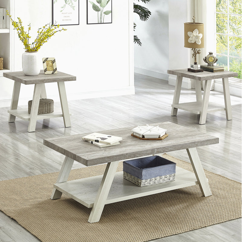 Ensemble de tables basses 3 pièces Athens, Gris, Beige
