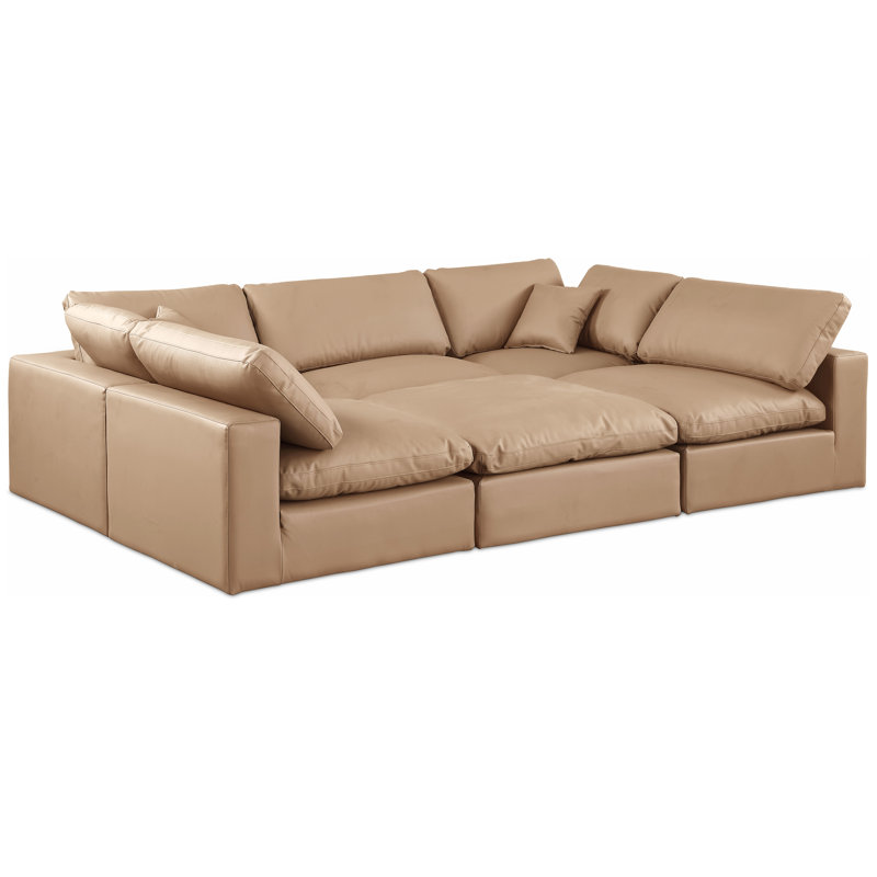Canapé modulaire réversible de 120 po en similicuir de large avec repose-pieds, Cuir brun clair végétalien