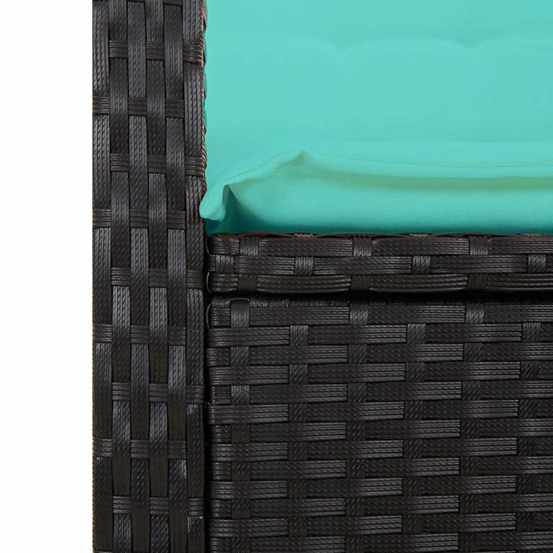 Reclining Garden Bench With Cushions Poly Rattan, Turquoise, Black