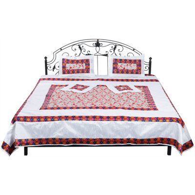 Global Artisan "Kathi" Embroidered Bedspread Set – Lustrous Art Silk with Vibrant Patchwork Border