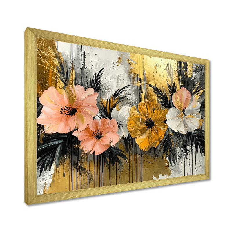 Morann Golden Hibisuc In A Tropical Symphony I - art mural hibiscus, H 30 po x l 40 po, Picture Framed Print, Doré