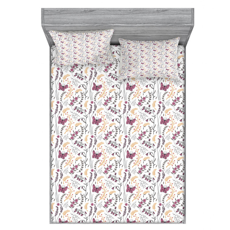 Spring Microfiber Floral Sheet Set, Queen Sheet Set with Fitted Sheet