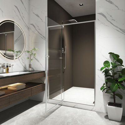 38-42"W X 74"H Pivot Shower Door, Open Outside, Stop At 105 Degrees, With 5/16" Tempered Glass Finish