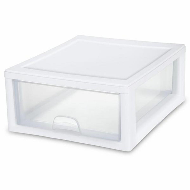 Bac de rangement en plastique blanc et blanc avec tiroir Sterilite, 16 pintes