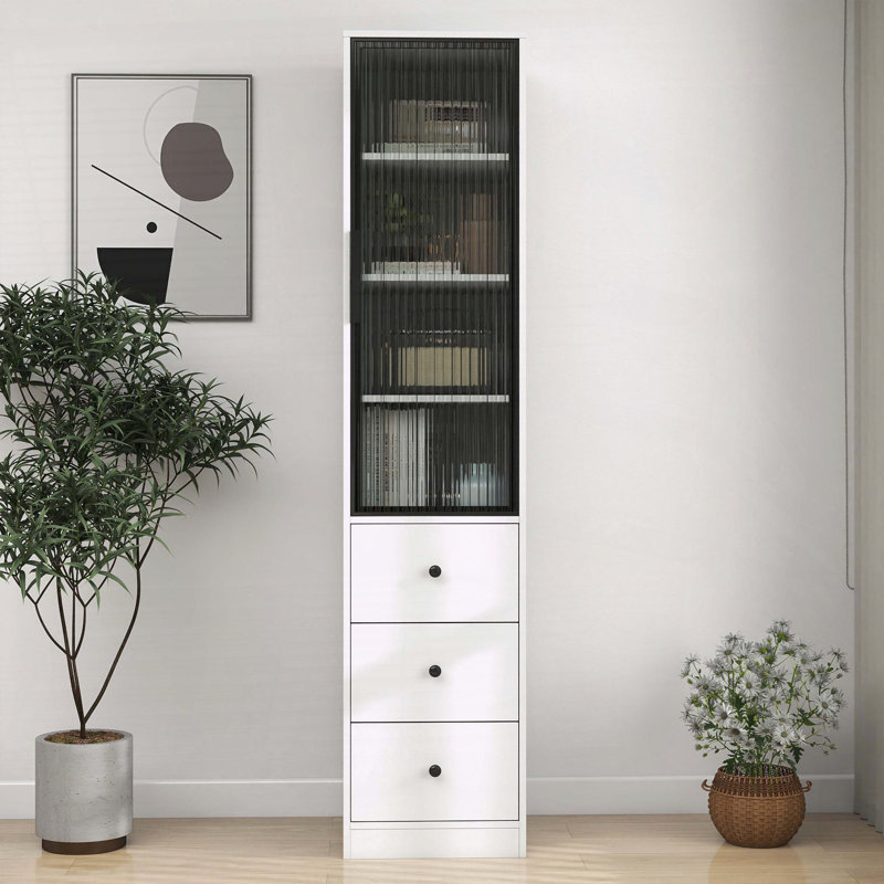 Grande armoire de rangement avec porte en verre et tiroirs