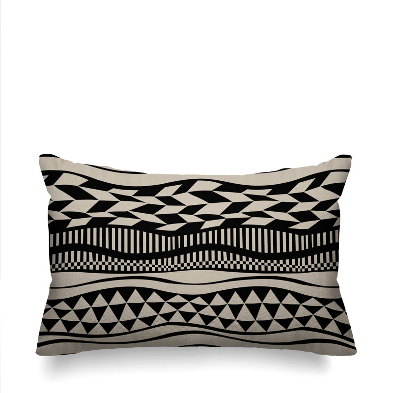 Housse et insert de coussin rectangulaire d'extérieur Afua Kente, Noir