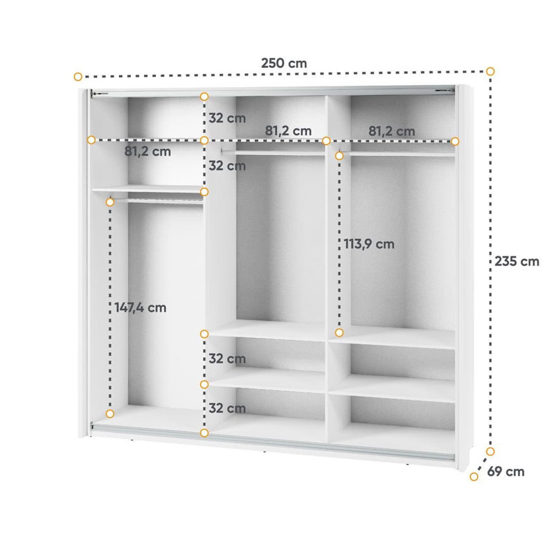 Nely Manufactured Wood Wardrobe, 235cm H x 250 cm W x 71cm D
