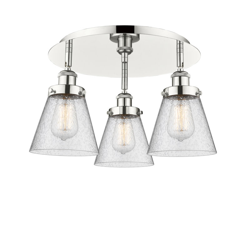 Plafonnier encastré 3 lumières Cone, Grainé, Nickel poli