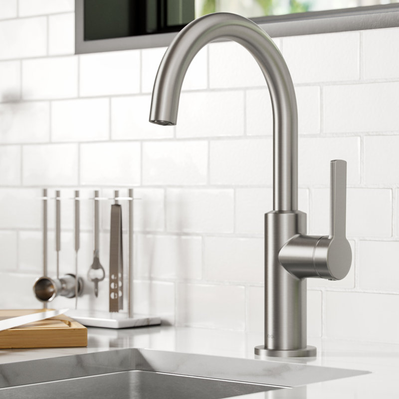 Robinet de bar de cuisine à poignée simple Oletto, Acier inoxydable