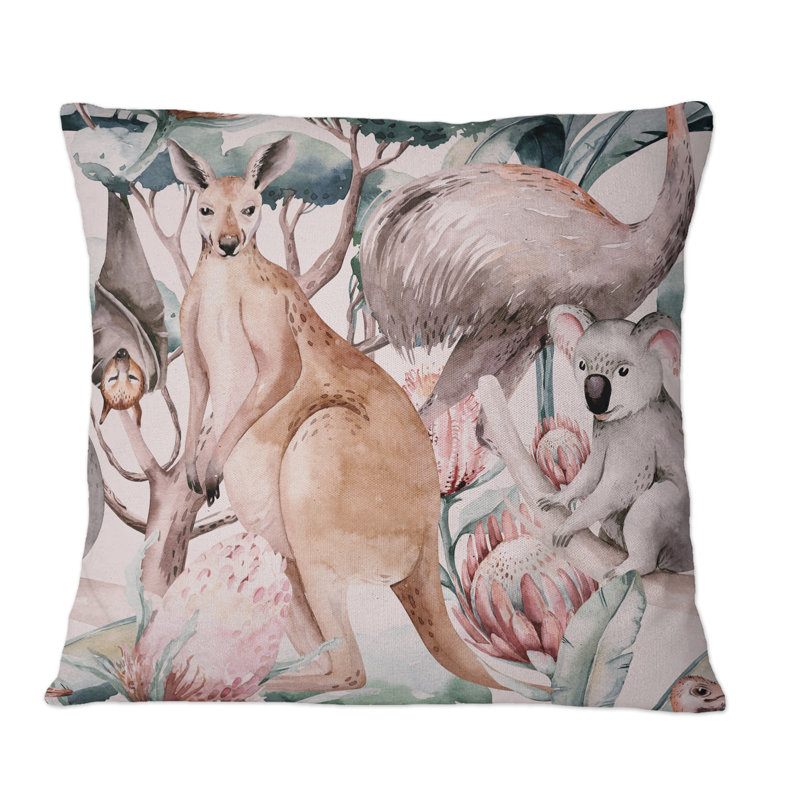 Kangourous australiens dans la nature - Coussin décoratif à imprimé traditionnel, 18 po x 18 po
