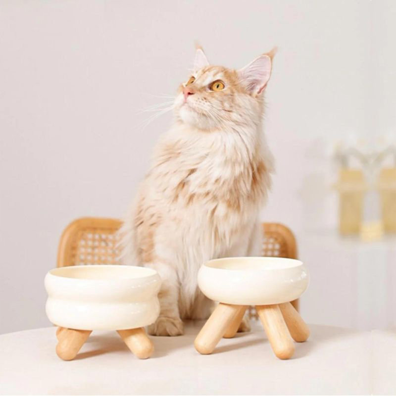 Mangeoire surélevée pour chat et chien Meouf, Crème