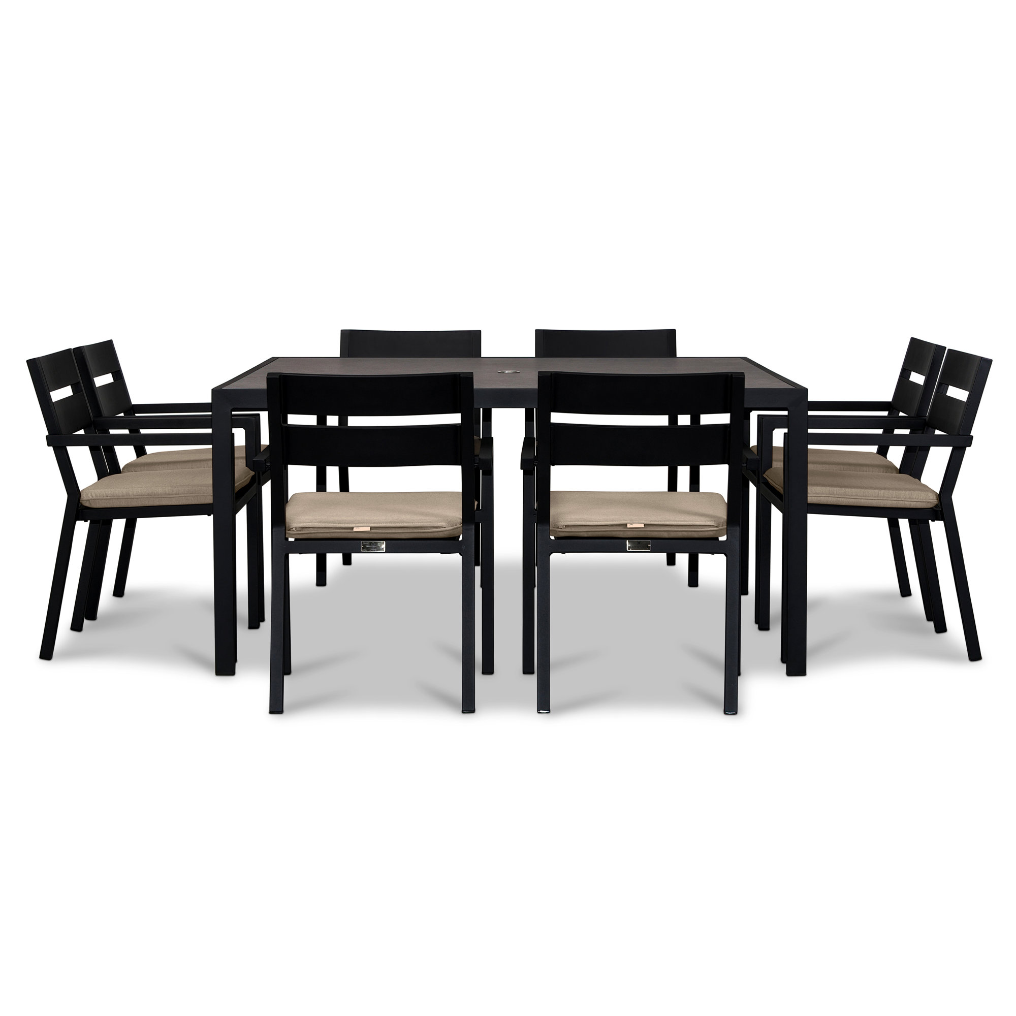 Vivant Square 8 - Person Outdoor Dining Set with Cushions, Canvas Heather Beige Sunbrella® Canvas, Black