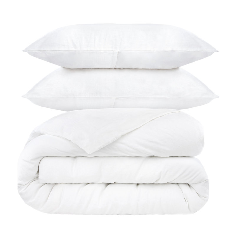 100% French Linen Duvet Cover & Sham Set, Twin Duvet Cover + 1 Standard Pillow Sham, White