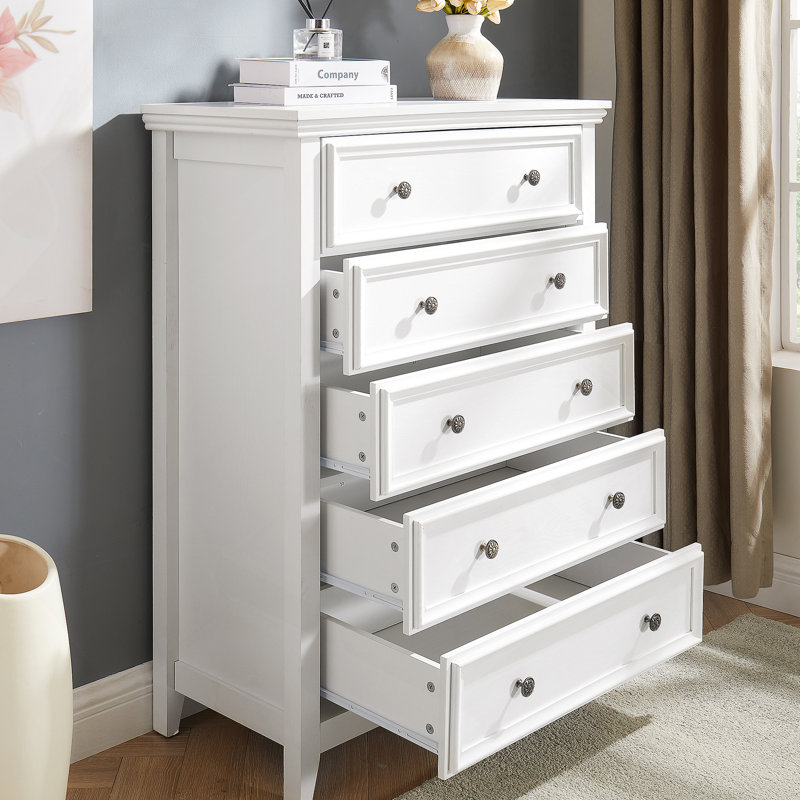 Commode 5 tiroirs Naytasha, Blanc