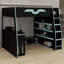 Lit mezzanine en bois moderne avec bureau, tablettes de rangement multiples et lumière DEL RVB-1528690215