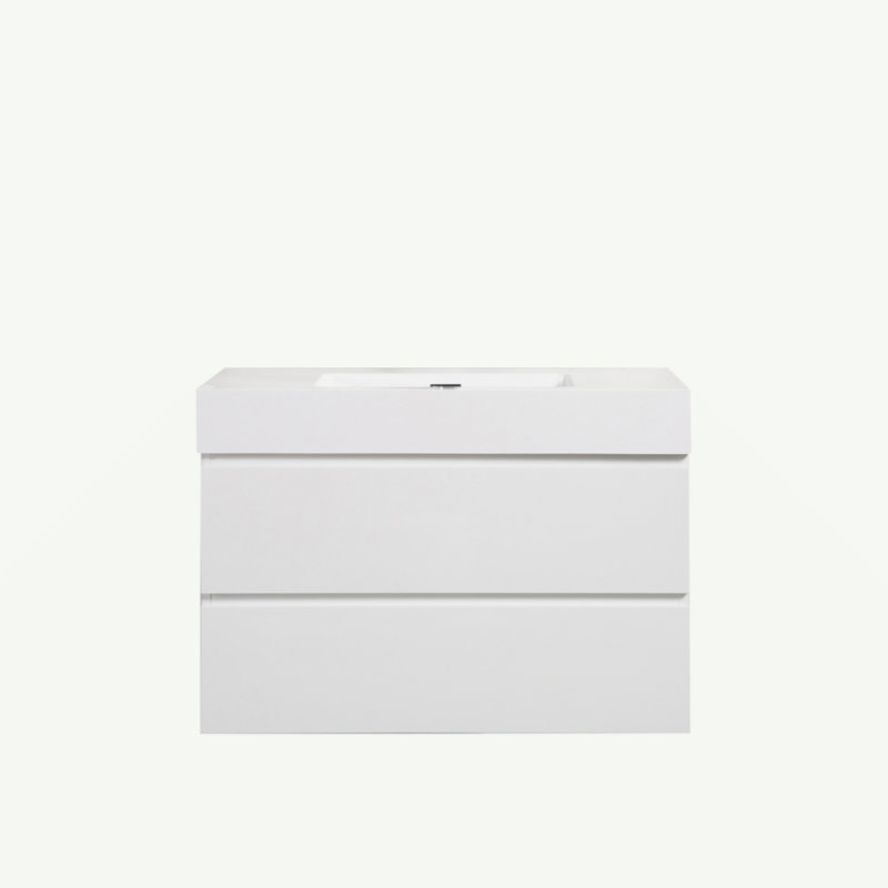 Lavabo intégré à surface solide sans drain ni robinet, Blanc, Blanc