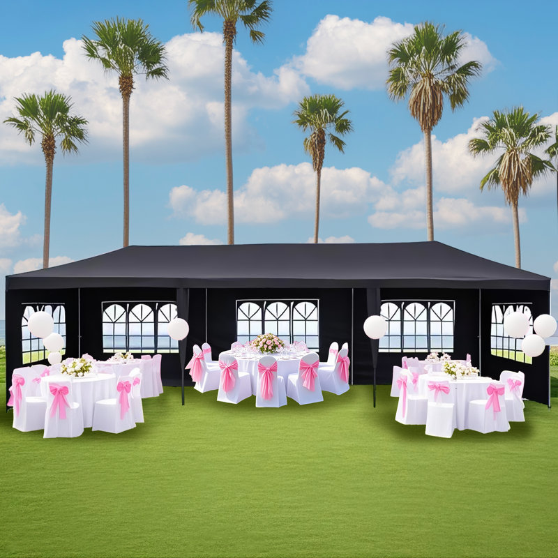 10x30 FT Party Tent with Removable Sidewalls for Outdoor Weddings & Events（8Wall）, Black, 30 ft x 10 ft+8Wall