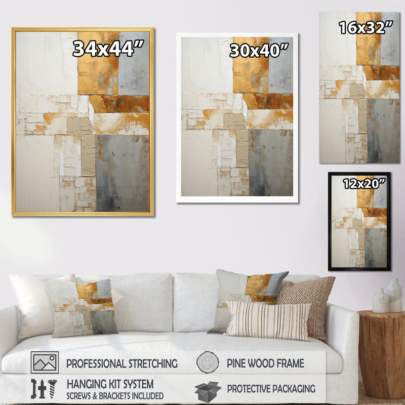 «Minimalisme beige et vague dorée horizon II», reproduction d'art sur toile, Toile tendue, H 32 po x l 16 po