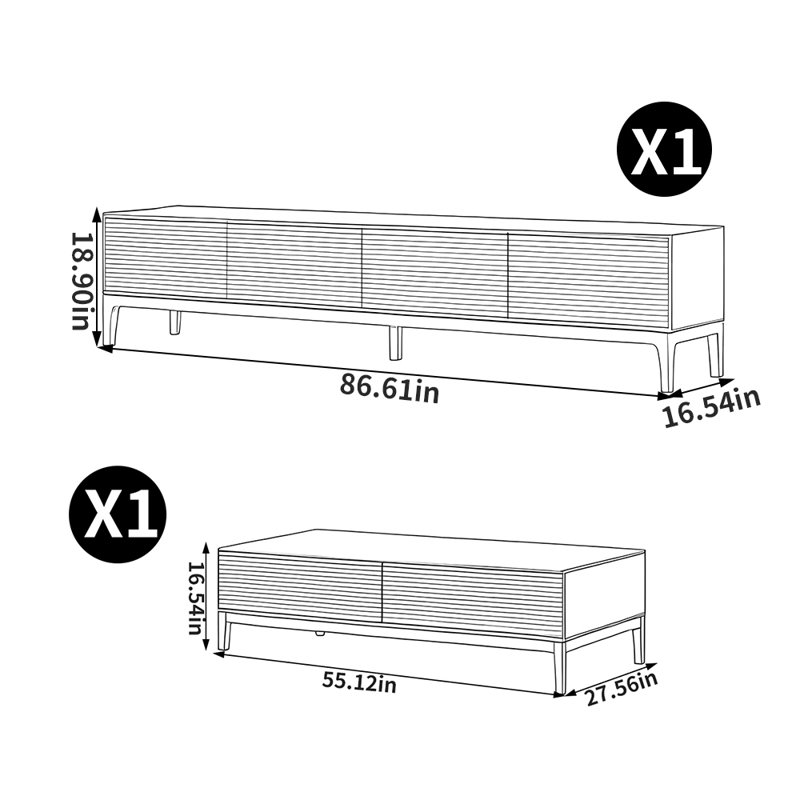 Meuble télé rétro avec table basse