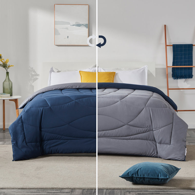 King Size Navy and Gray Reversible Microfiber Comforter