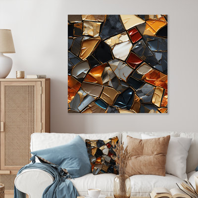 Cubic Mosaic Marble Tiles I - Abstract Tile Metal Wall Art