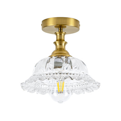1-Light 9.8"W Vintage Floral Glass Flush Mount